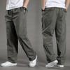 Mens Casual Cargo Cotton Pants Men Pocket Loose Straight Pant Elastic Work Trousers Brand Fit Joggers Male Super Large Size