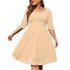 Women's Temperament Three-quarter Sleeve Lace Casual Solid Color O-Neck Plus Size Dress