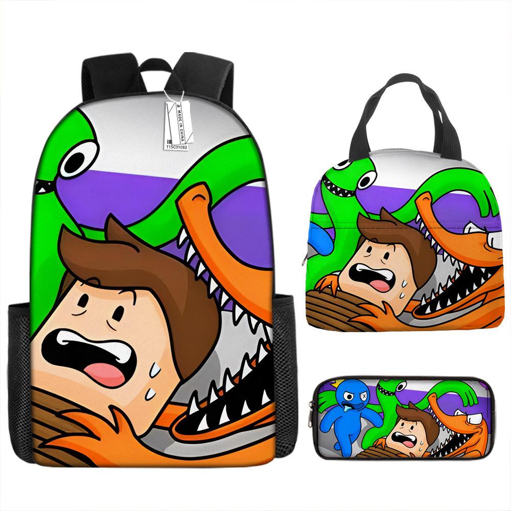 Школьный рюкзак Rainbow Friends Рюкзак Rainbow Friends Набор из трех предметов для учеников начальной школы Большая вместимость Мультяшная сумка для компьютера