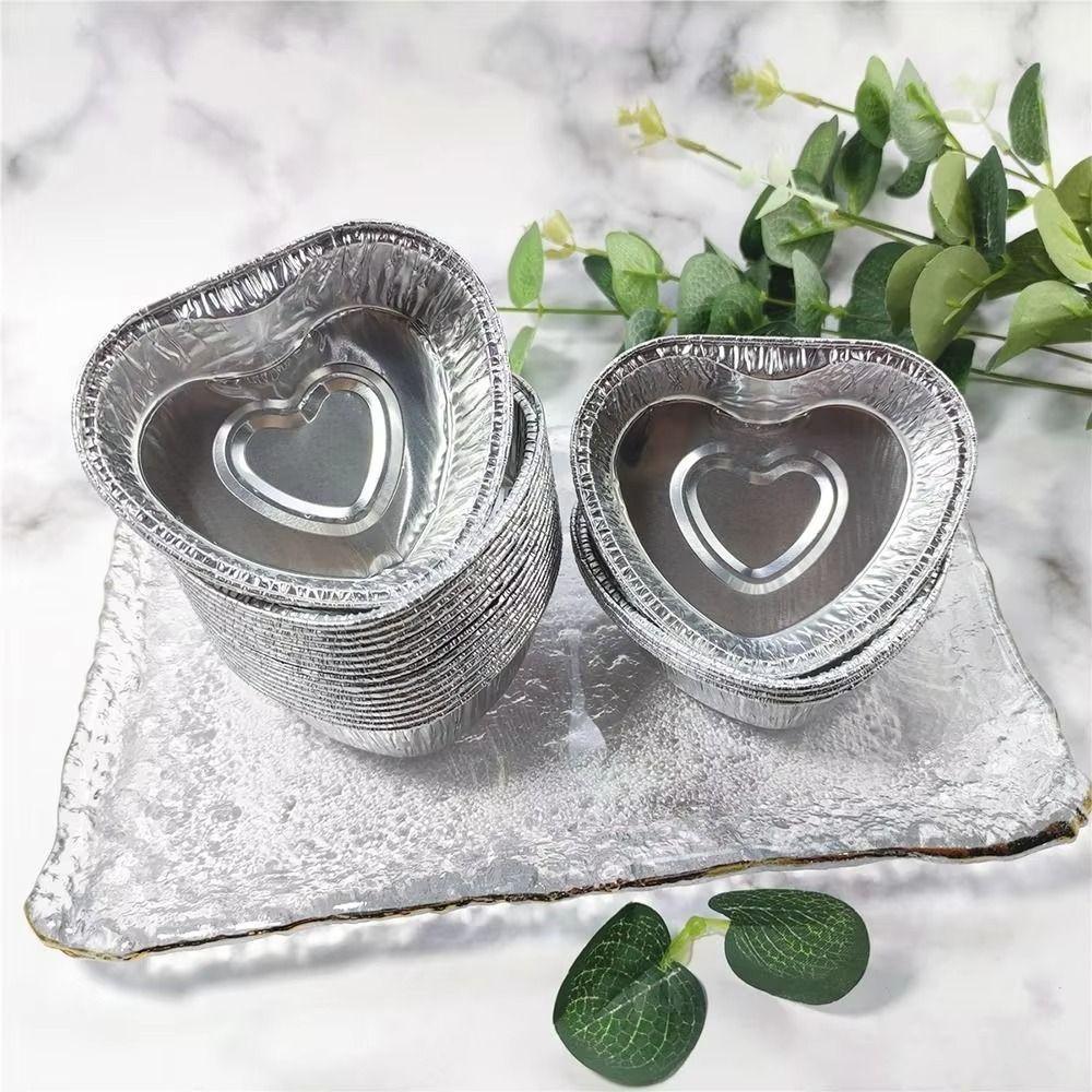 50Pcs Disposable Aluminum Tin Foil Baking Pans Food Grade Cupcake Mold Tinfoil Tray  Pudding