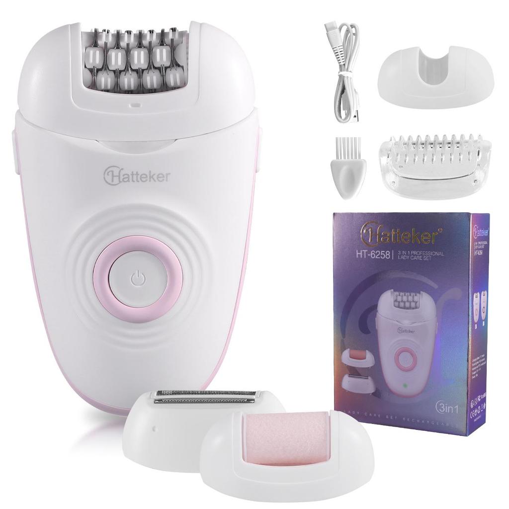 Hatteker Lady Shaver with 3 Interchangeable Blades Electric Epilator Callus Remover Electric Razor for Legs, Arms ,Armpit and Bikini