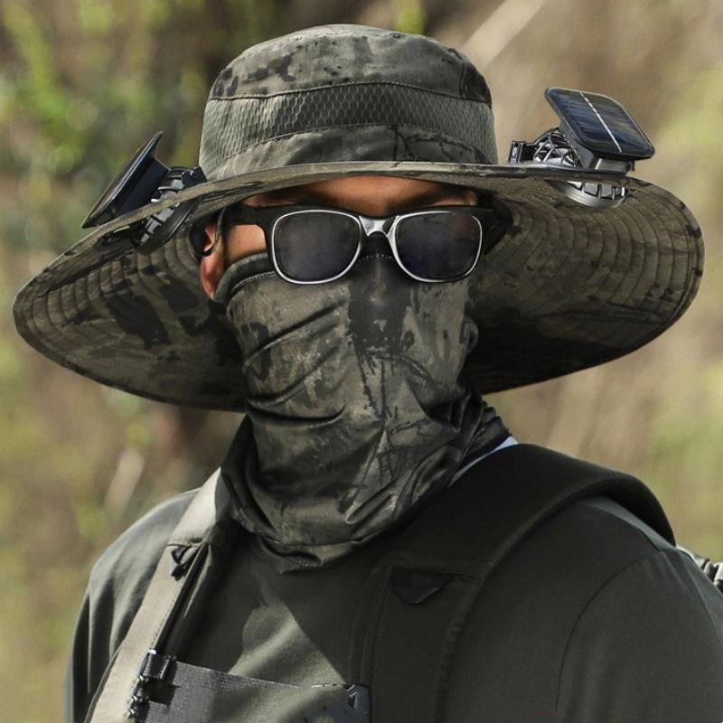 Перезаряжаемая шляпа от солнца с двойным вентилятором на солнечной батарее для мужчин
