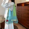 Soft Knitted Tassel Shoulder Bag Patchwork Commuting Tote Bag Trendy Boho Style Handbag  Outdoor