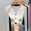 Женский свитер осень/зима однобортный однотонный темпераментный с V-образным вырезом