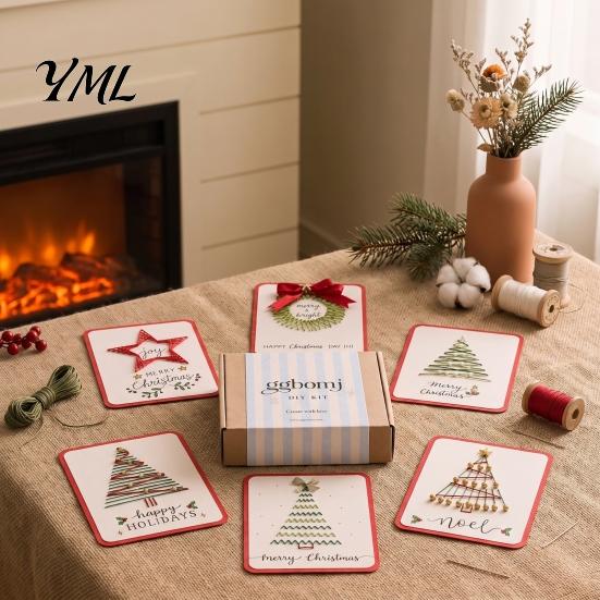 Winter Holiday Creative Projects Merry Christmas DIY Card Kit, Embroidery Stitching Greeting Handmade Crafts Set with Tree Design, Beginner-Friendly