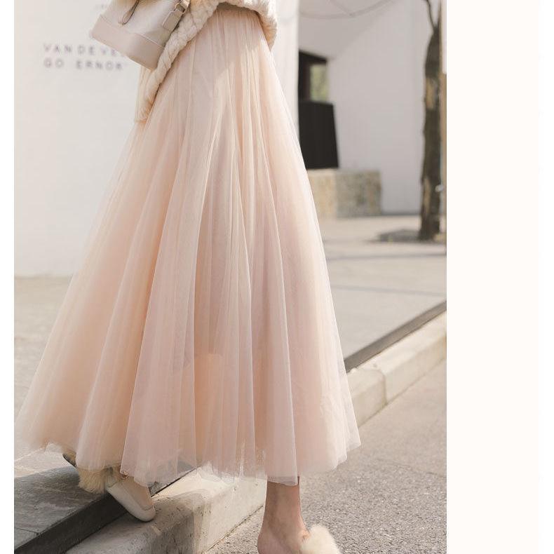 Винтажная юбка из тюля, женская уличная эластичная юбка с высокой талией, сетчатая плиссированная юбка, летняя элегантная корейская юбка-трапеция для офиса