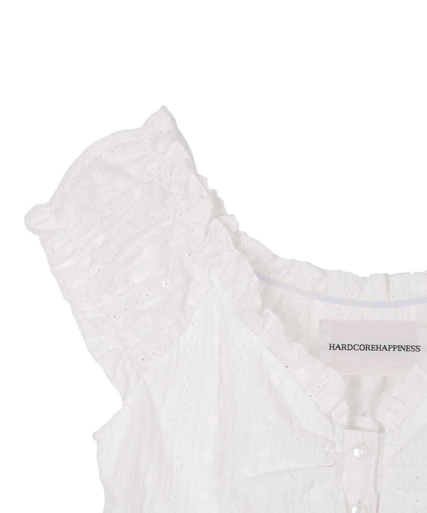 HARDCORE HAPPINESS Wave Shirred Puff Blouse Flower_White