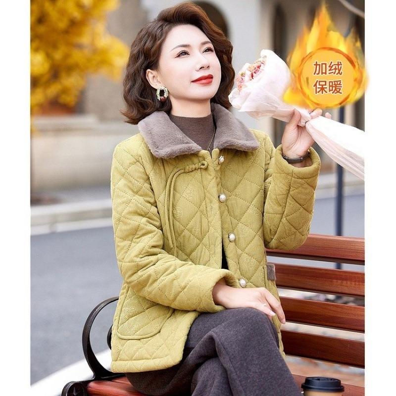 Fleece Mother Winter Thickened Cotton-padded Coat New Coat Middle-aged Autumn and Winter Short Warm Cotton-padded Jacket Women