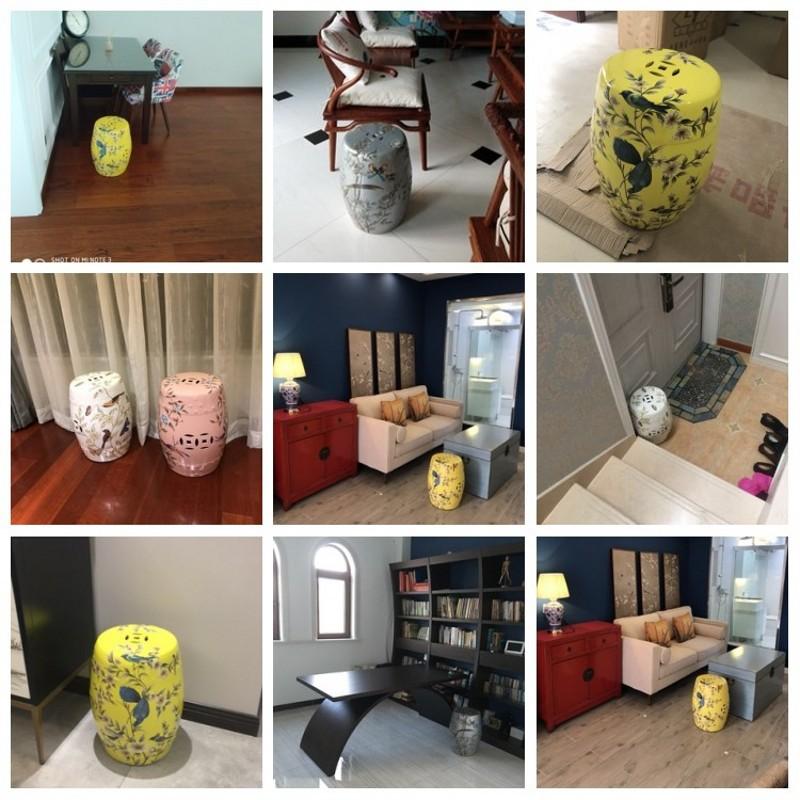 Керамический приставной столик Прочный барабанный табурет Расписанный вручную цветочный и птичий кофейный столик Классическое сиденье для туалетного столика Подходит для столовой