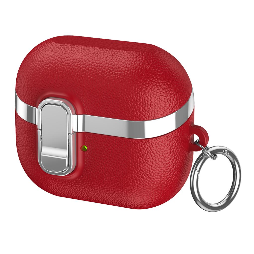 Чехол для Samsung Galaxy Buds3 / Buds3 Pro со Snap-переключателем, гальванизированный, с текстурой личи, из ТПУ и ПК, с карабином