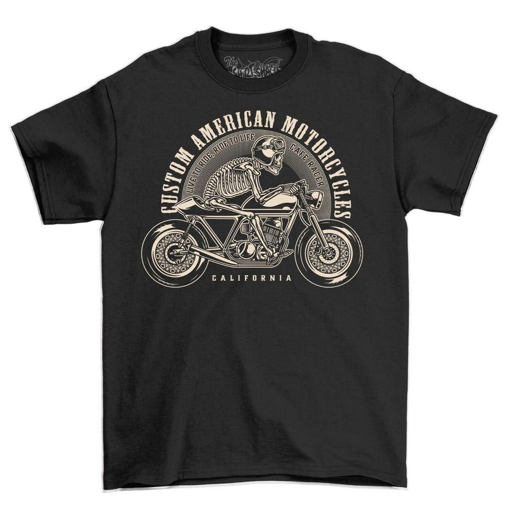 Custom American Motorcycles Skeleton Rider California Adults T-Shirt Café Racer