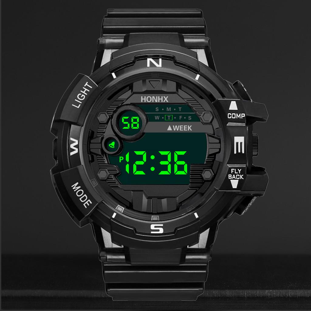 Модные мужские водонепроницаемые светодиодные цифровые даты военного спорта резиновые кварцевые часы будильник