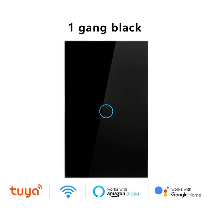 Умный сенсорный выключатель света Tuya WiFi, не требующий нейтрального провода, 1/2/3/4 клавиши, настенная панель EU/US с дистанционным управлением через приложение и голосовым управлением Alexa Google