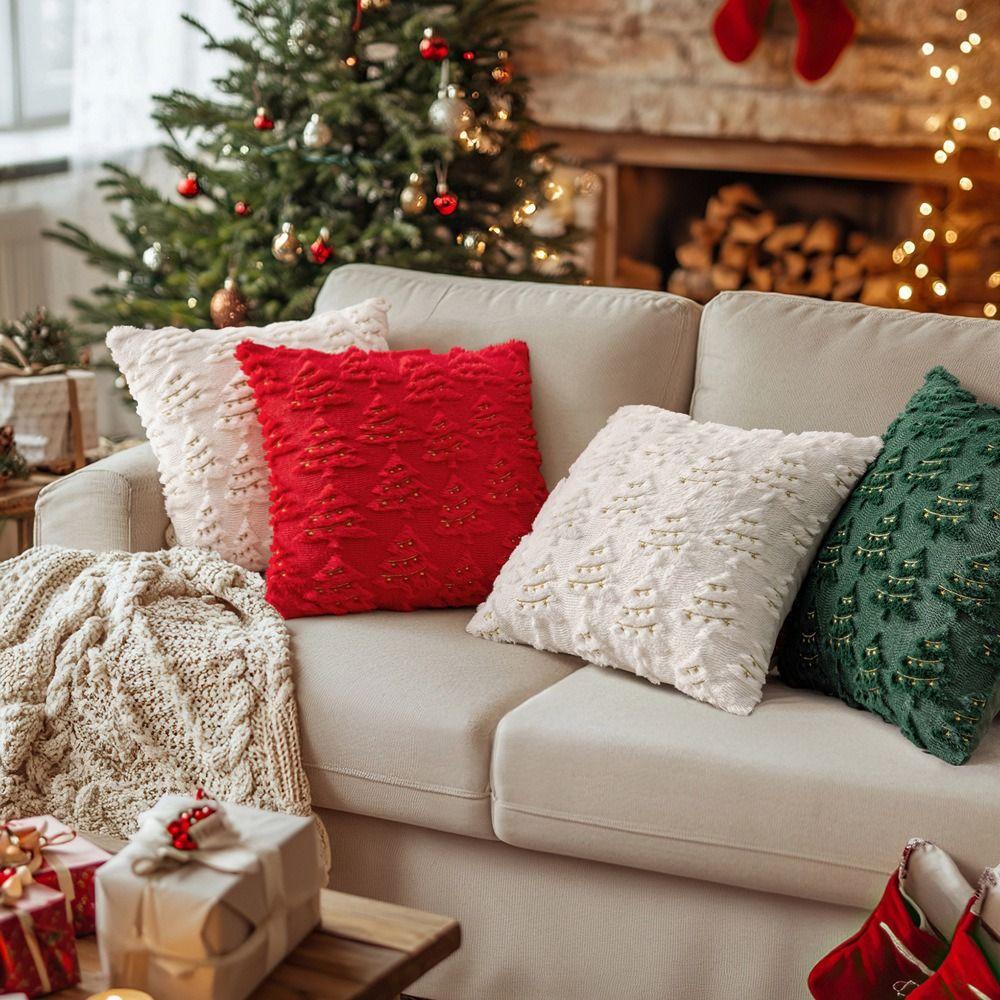 Christmas Tree Christmas Plush Pillowcase Square Cushion Cover Warm Throw Pillowcover Sofa/Bed