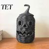 Tiered Party Setting Accessories Handwoven Pumpkin Lantern, Vintage Rustic Halloween Decor, Hollow Smile Grimace Ornament Face Storage Jar with