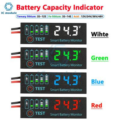 DC 7-55V Светодиодный индикатор емкости аккумулятора Индикатор заряда напряжения Универсальная плата индикатора заряда аккумулятора Кислотный/Литиевый 3S-14S