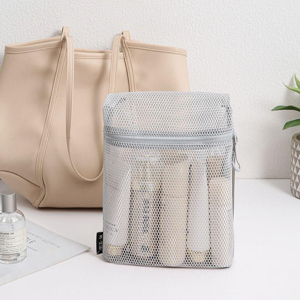 Casual Nylon Storage Pouch With Zipper Mesh Cosmetic Bag Hand-held Multipurpose Mesh Pouch Women