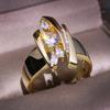 Huitan Luxury Gold Color Geometric Shape Women Rings Hiphop Party Stylish Female Finger Rings Dazzling CZ Lady's Fashion Zircon
