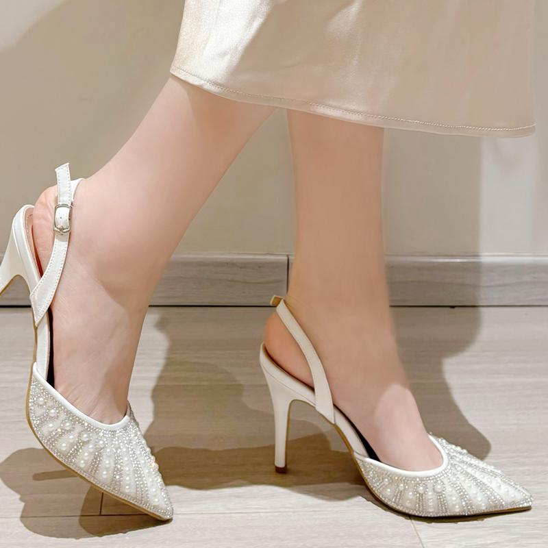 New Crystal Women Pumps Street Style Ankle Buckle High Heels Pointed Toe Shoes Sexy Banquet Party Sandals