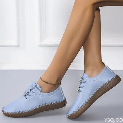 Весенние женские туфли на плоской подошве 2024 года, ручная работа, натуральная кожа, коровья кожа, мягкая подошва, повседневная женская обувь на шнуровке