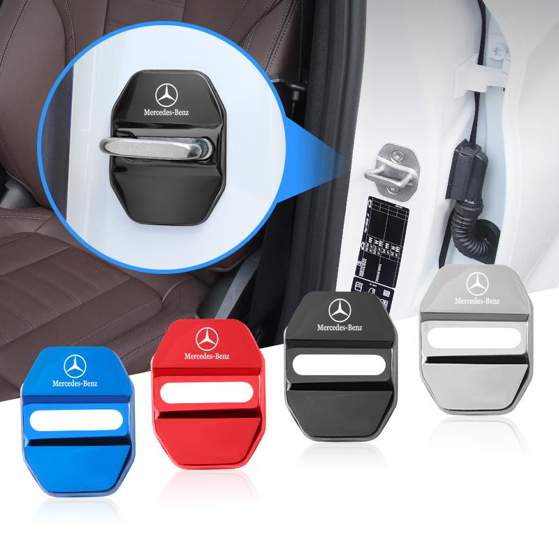 4Pcs Car Door Lock Cover Stainless Steel Protector Tire Valve For Mercedes Benz AMG W204 W205 W203 W211 W212 W213 W201 W210 W168 CA1