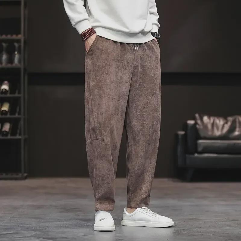2024 Retro Corduroy Men's Wide-Leg Pants: Spring/Autumn, Loose Fit, Plus Size, All-Match Straight Style