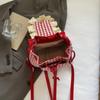 Canvas Lace Plaid Backpack Korean Style Bow Shoulder Bag Multi Functional Cherry Backpack  College