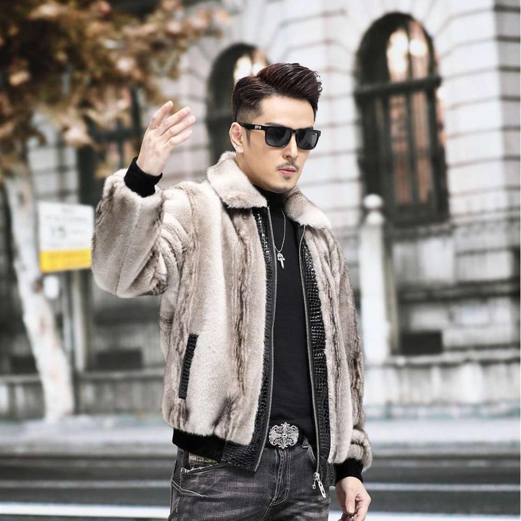 Tiger Pattern Mink Coat Men'S Whole Mink Real Mink Short Mink Fur Coat Men'S Winter New