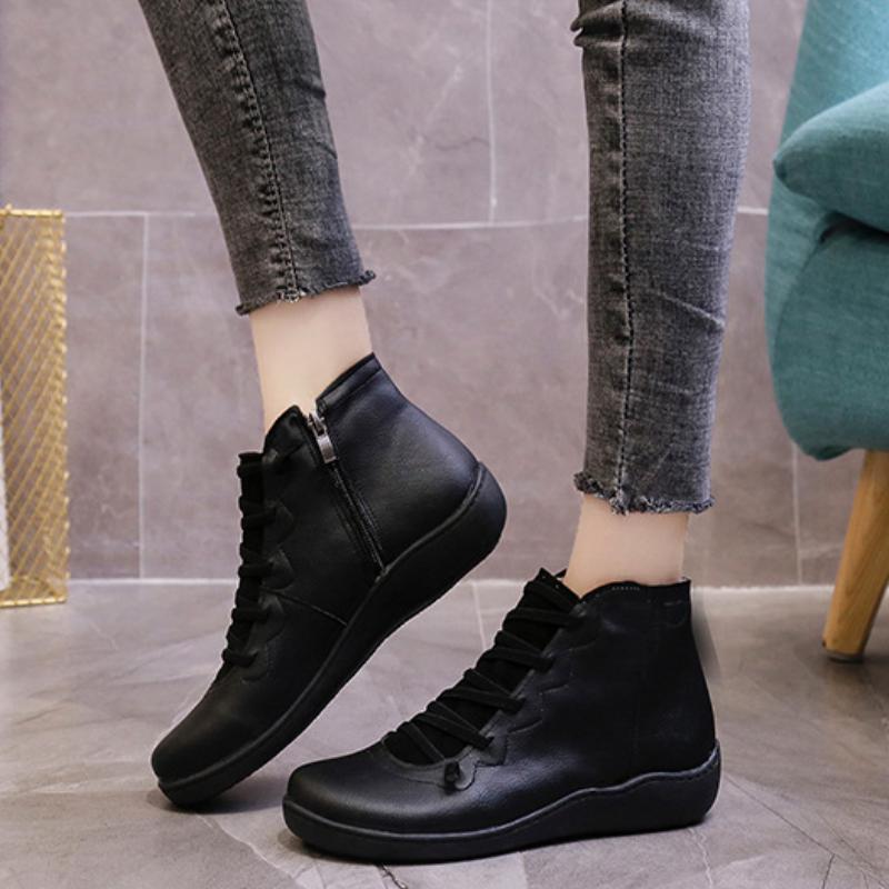 European and American Short Tube Short Tube Cotton Boots 2024 New Flat Bottom Lace Up Women's Boots Simple Snow Bare Boots Traf