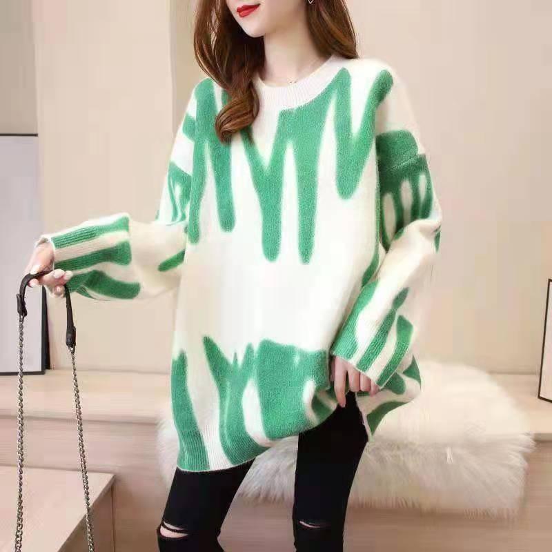 Striped Tie Dyed Pullover Knitted Sweater Women Autumn Long Sleeve Loose Sweaters Casual Winter Wool Jumpers Women 28391