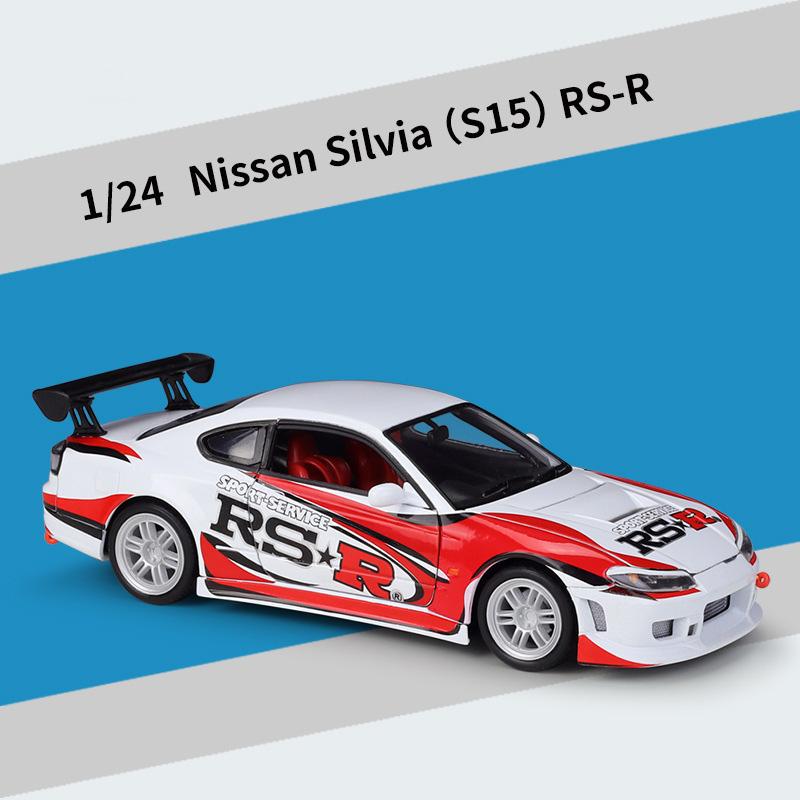Welly 1/24 Nissan Silvia S15 RS-R Металлическая модель автомобиля Литые модели и игрушечные транспортные средства Модель автомобиля Масштабная миниатюрная модель автомобиля Игрушка для детей