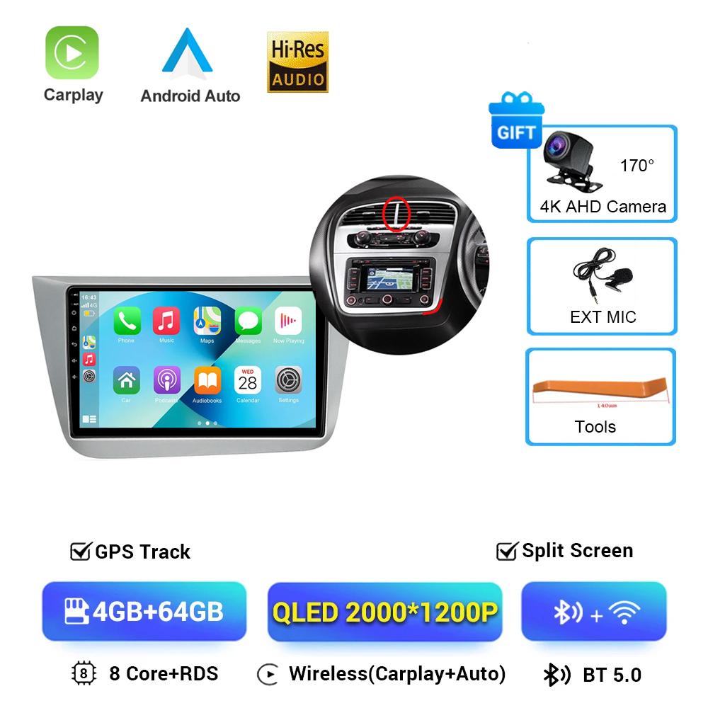 Car Radio Android 16 QLED Screen Qualcomm For Seat Leon 2 MK2 Altea XL 2004-2015 Car Stereo Head Unit DSP 48EQ Carplay NO 2din hxqgn22