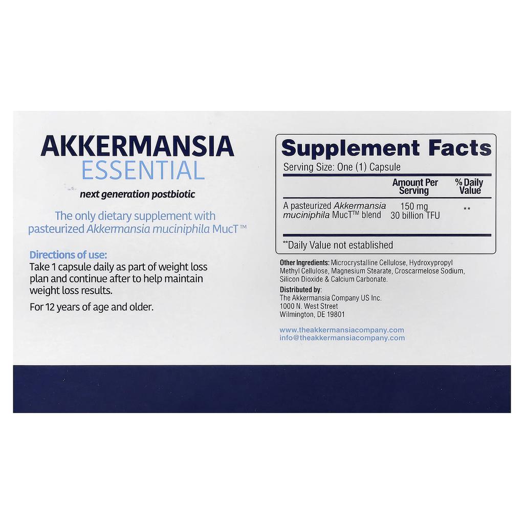 Компания Akkermansia, Akkermansia Essentials, Ежедневные капсулы, 30 (150 мг на капсулу)