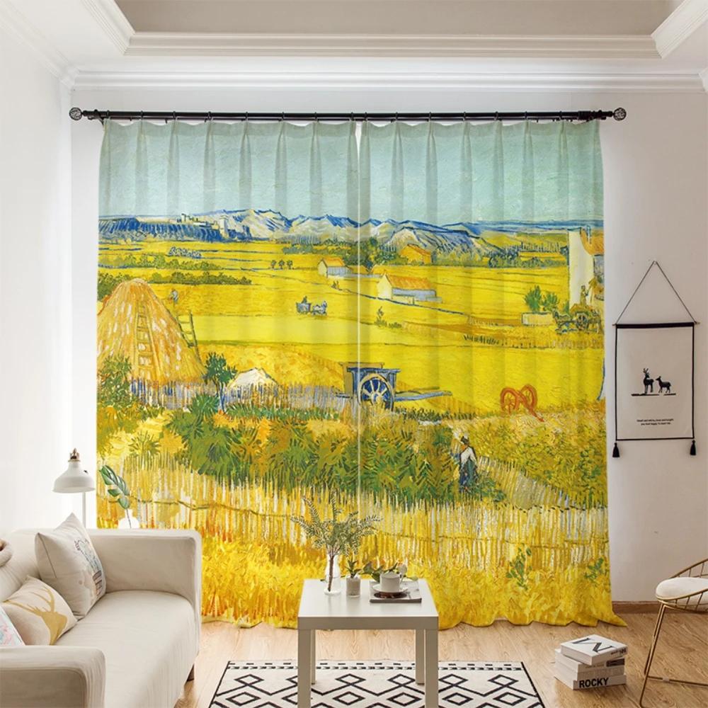 Картина маслом «Урожай Ван Гога» в стиле высокой затемненной занавески, американское детское занавеска для спальни, гостиной, затемняющая штора, новая