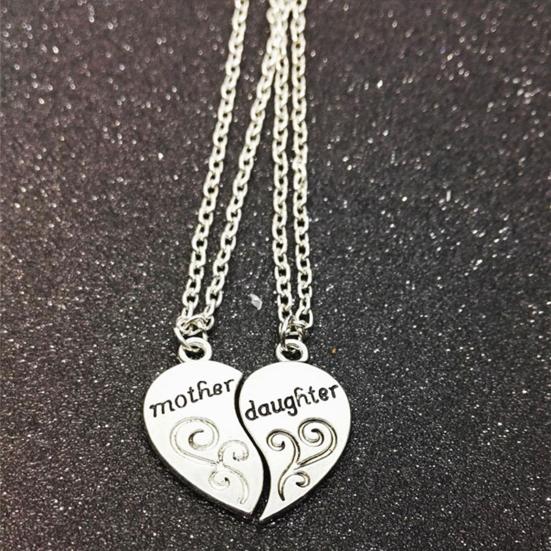 2 Pcs/Set  Mom Mother & Daughter Love Heart Pendant Charm Chain Necklace MIT