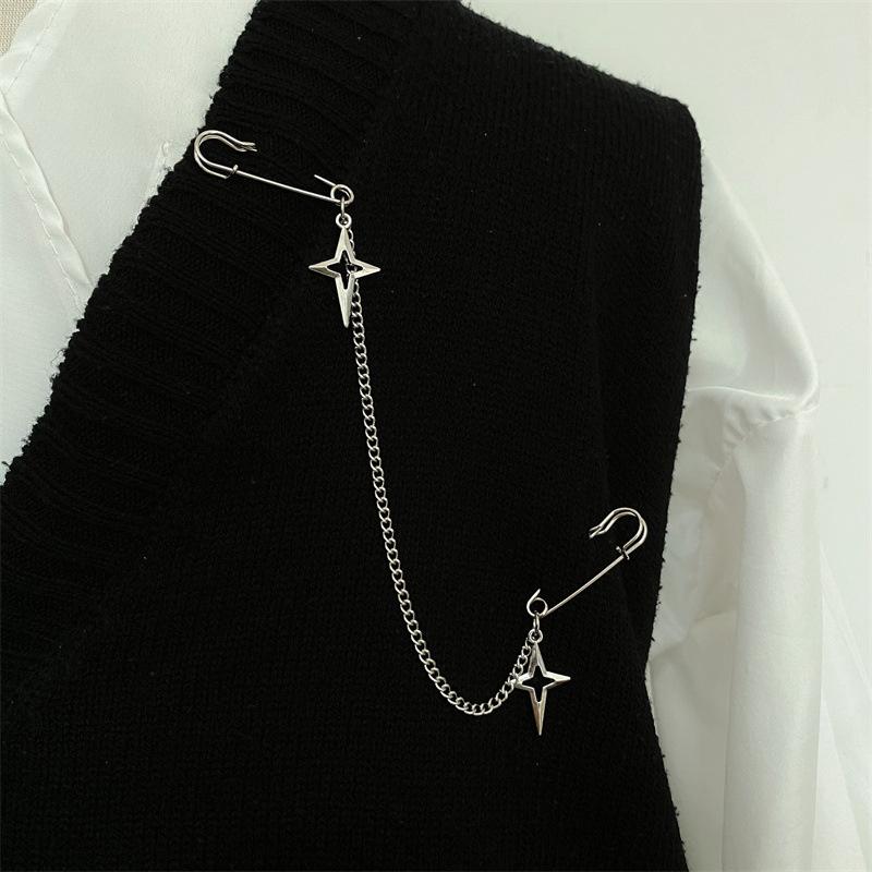 Korean Style Metal Butterfly Chain Brooch For Women Men Suit Decoration Tassel Chain Metal Beads Pin Cloth Jewelry Accessories