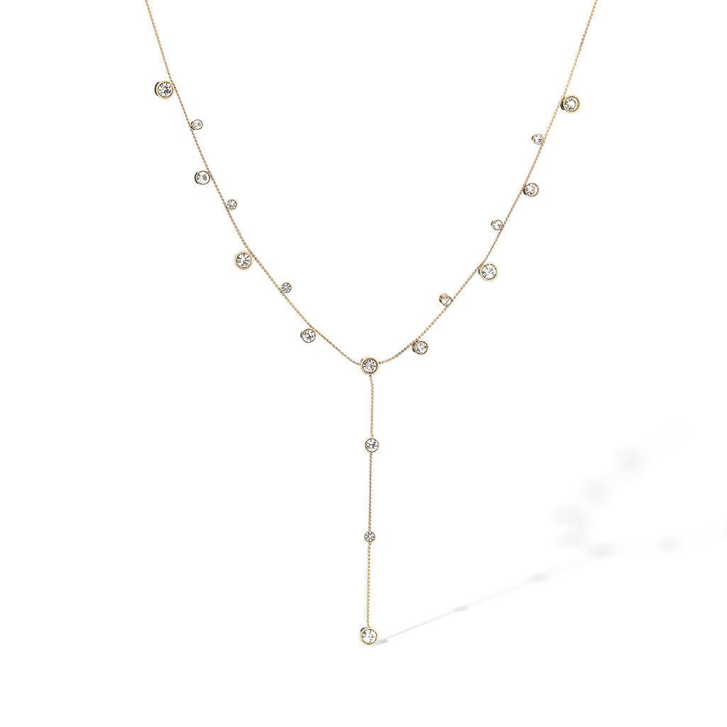 Tassel Advanced Long Necklace for Women Gold Plated Inlay Diamond Necklaces Fashionable Light Luxury Stainless Steel Jewelry