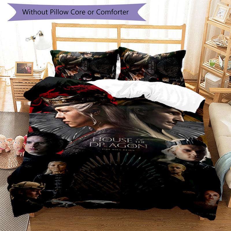 House of the Dragon 3pcs Bedding Set Duvet Cover Closure Includes 1 Duvet Cover & 2 Pillowcases for All Seasons Bedroom Home Dorm Decor