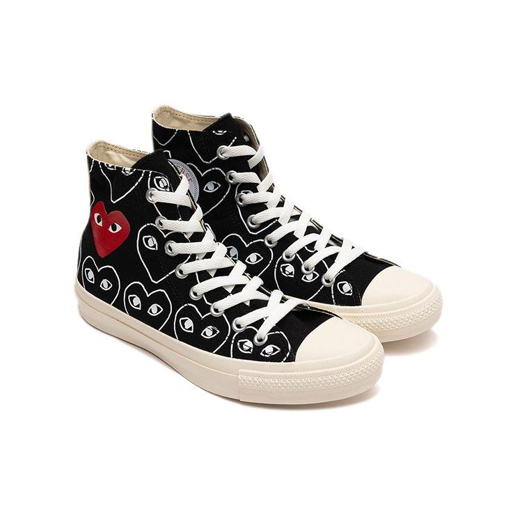 Converse CDG X Chuck Taylor All Star Multi-Heart All Over Print Casual Comfortable High Top Canvas Shoes Unisex Sneakers Black White 168982C
