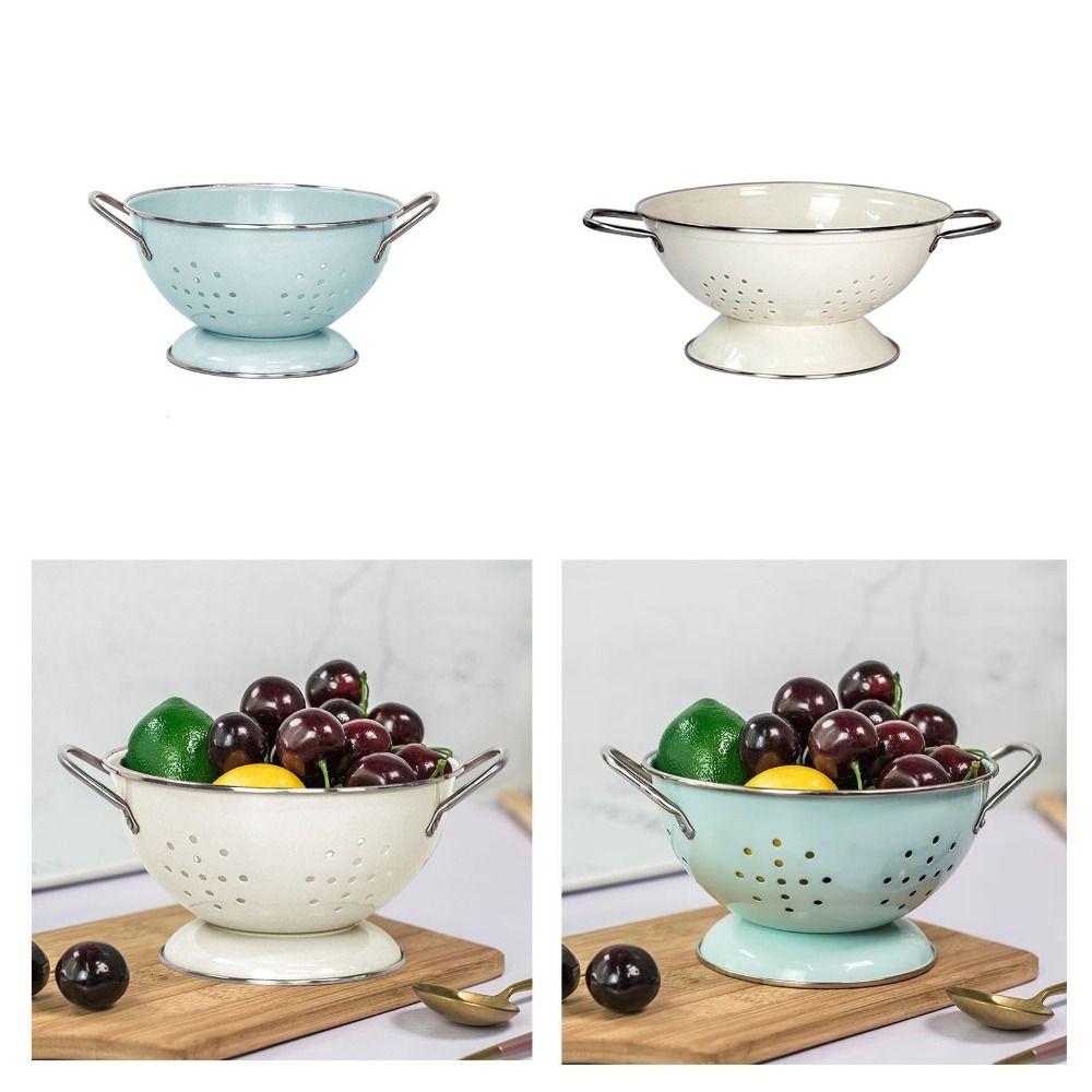 Carbon Steel Enamel Coated Fruit Basket Self Draining Drop-proof Fruit Drain Basket Rust-proof Vegetable Strainer Parlor