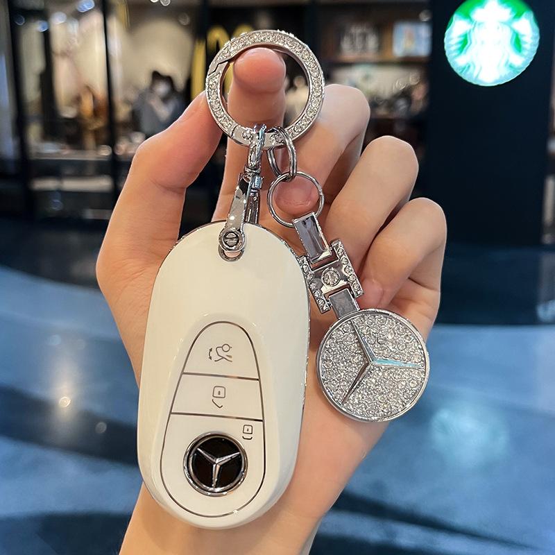 Fashion TPU Car Smart Key Case Fob Cover For Mercedes Benz C E S Class GLC CLE EQE W206 W214 W223 S350 S400 S450 E300 Keychain