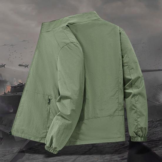 Мужская куртка с воротником-стойкой, длинным рукавом, на молнии, весенне-осеннее пальто с карманами, однотонная