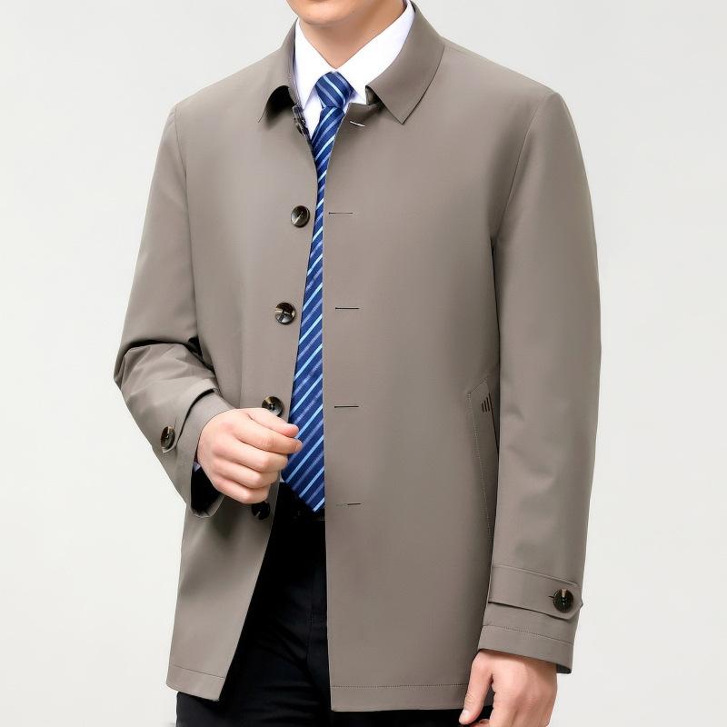 Весна и осень, новый стиль, мужская ветровка среднего возраста из шелка тутового шелкопряда, средней длины, деловая повседневная мужская тонкая куртка высокого класса с лацканами