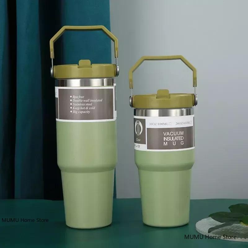 20oz/30oz Stainless Steel Thermos Mug With Straw Keeps Cold and Heat Thermal Mug Tumbler Outdoor Sports Thermal Water Bottle