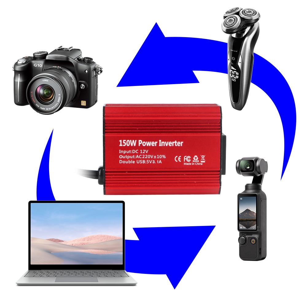 Автомобильное зарядное устройство Адаптер питания с 2 USB-портами для зарядки автомобиля Пиковая мощность 300 Вт Преобразователь напряжения 12 В в 220 В Инвертор мощности 150 Вт