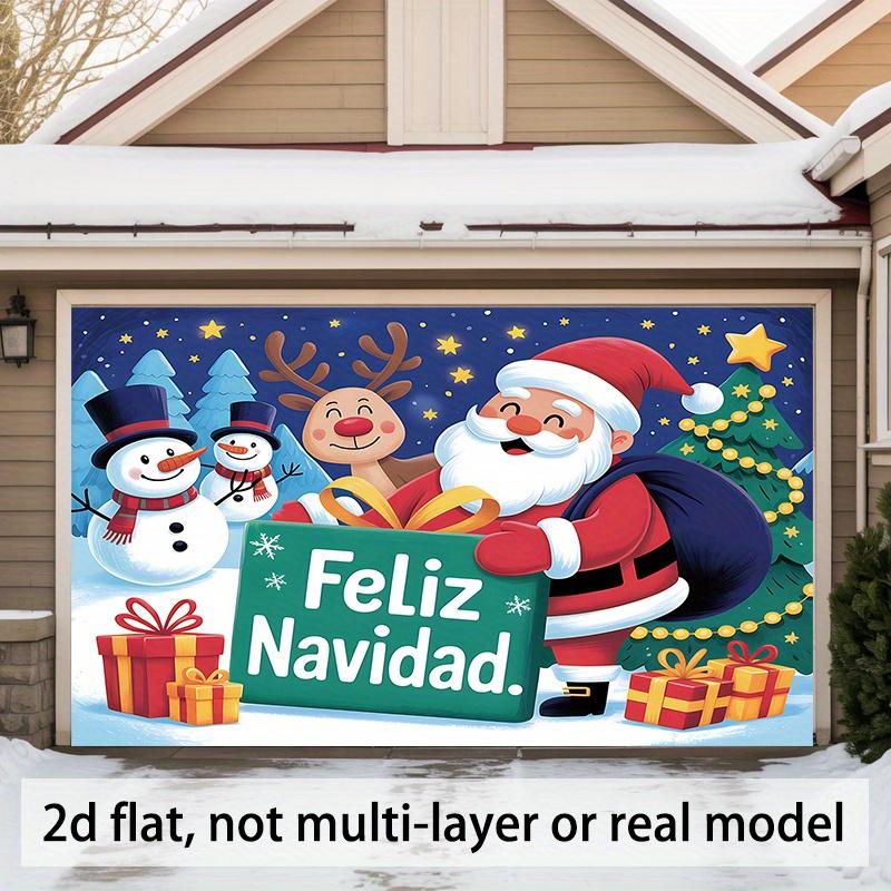 1 piece of Spanish Merry Christmas Feliz Navidad banner - Santa Claus, Snowman - Green and Red holiday decorations