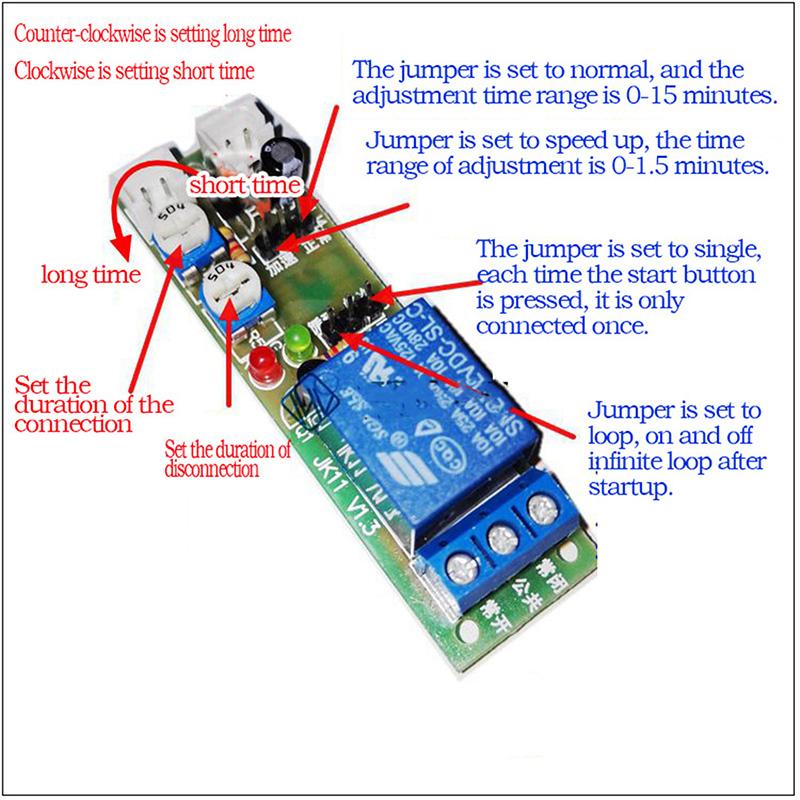 JK11 Регулируемый циклический таймер Задержка включения/выключения Переключатель Реле питания Экран Реле задержки таймера DC 5V (0 -15 Минут)