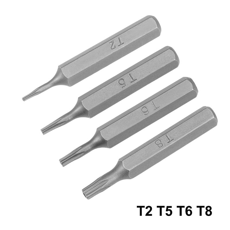 T2 T5 T6 T8 Torx Бита для отвертки Torx Биты Torx 5/32 дюйма Шестигранный хвостовик Шестигранная головка Комплект бит для отвертки Инструменты Для электроинструмента Длина 28 мм