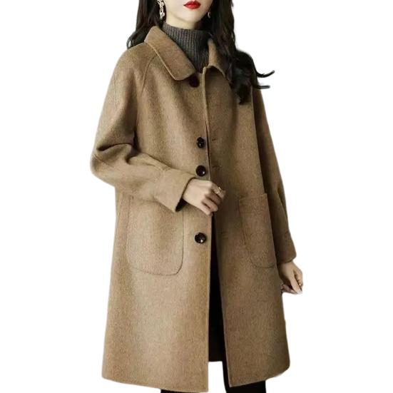 Women Winter Overcoat Turn-down Collar Pockets Pure Color Single-breasted Cardigan Loose Fit Coat Thermal Long Sleeves Commuting Dating Winter Coat