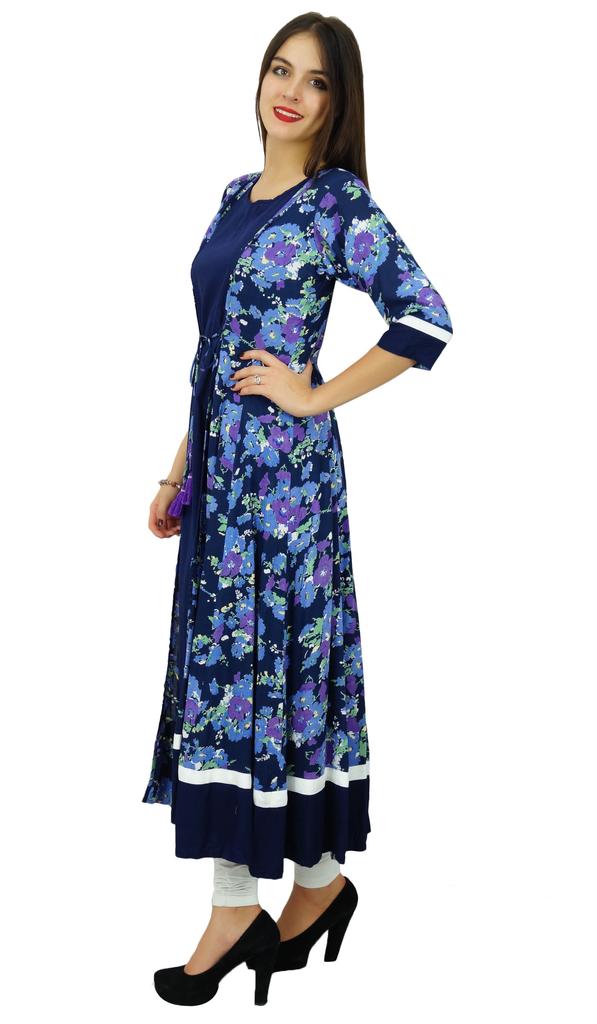 Bimba Эксклюзивная 2-х предметная печатная курти длинная курта индийская одежда бохо шик